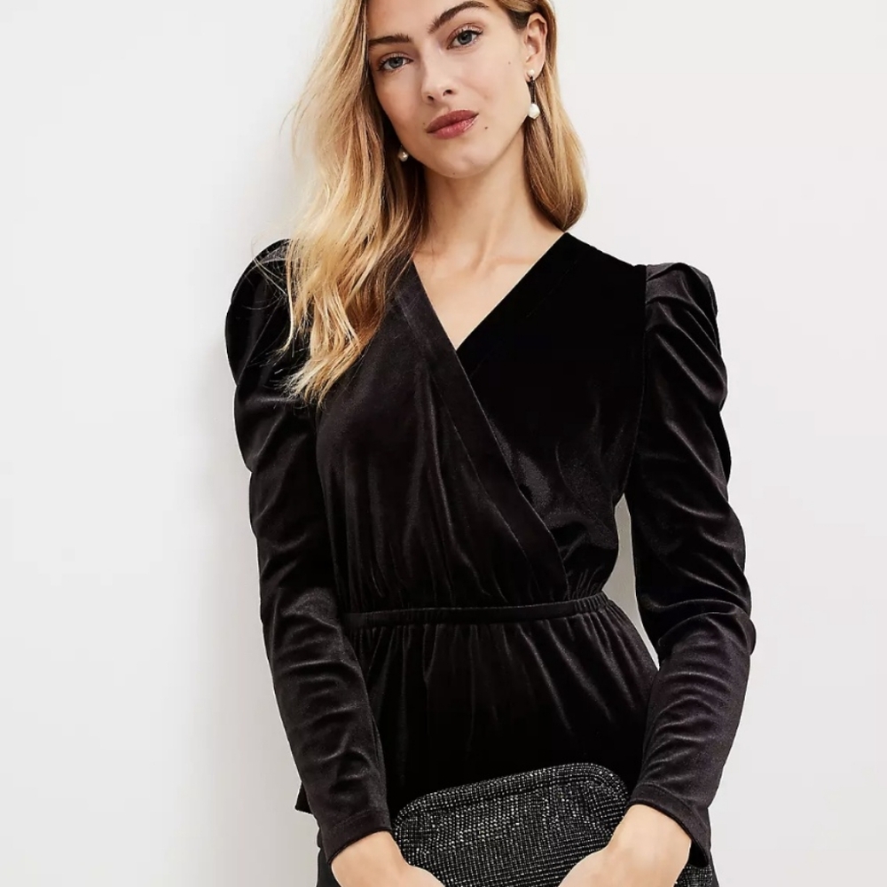 NWT Loft Black Velour Wrap Top Large